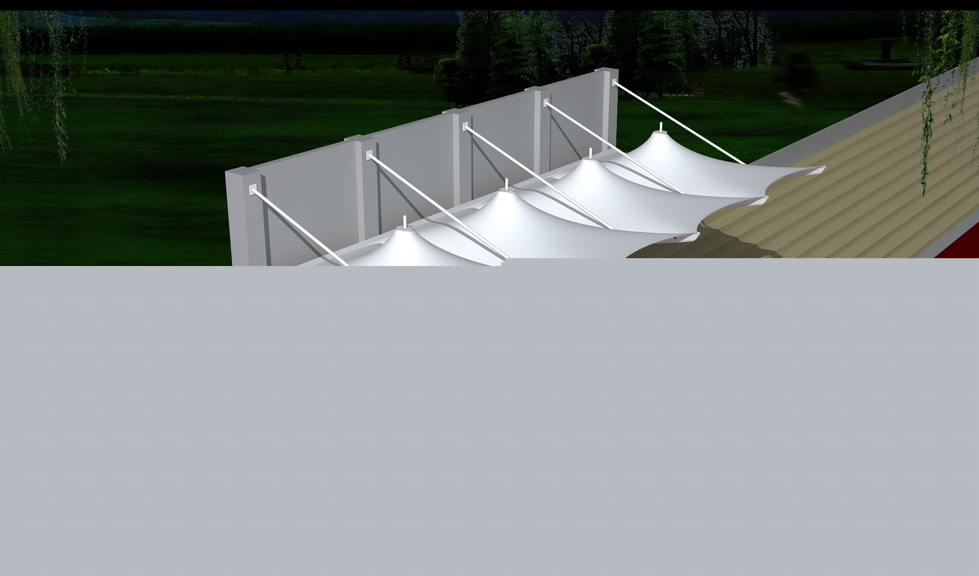 淳化體育公園膜結(jié)構(gòu)【看臺(tái)雨棚】門球場(chǎng)案例