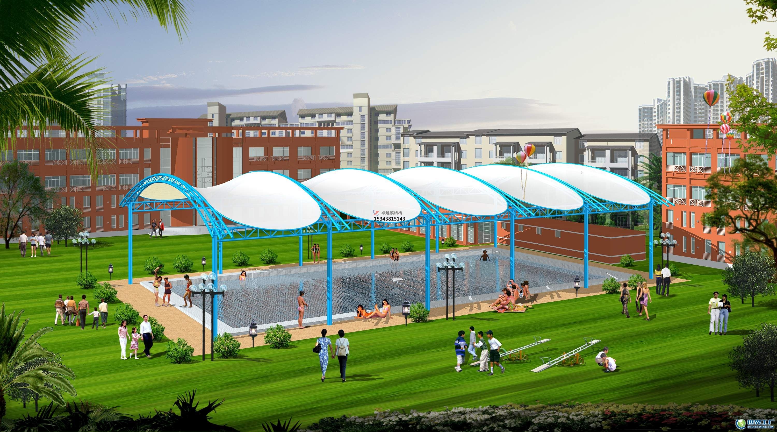 保定膜結(jié)構(gòu)游樂場(chǎng)/水上樂園/造浪池/游泳池/兒童樂園遮陽(yáng)棚廠家【膜結(jié)構(gòu)設(shè)計(jì)】